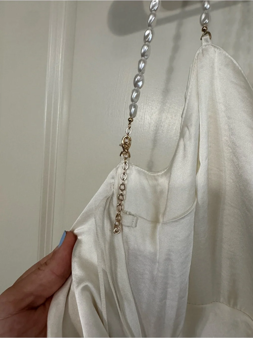 Abercrombie & Fitch White Satin Maxi Slip Dress with Chain Straps